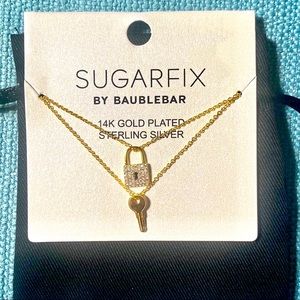 🌈2/$30 NWT BaubleBar SugarFix 14K Gold Lock and Key Layered Necklace